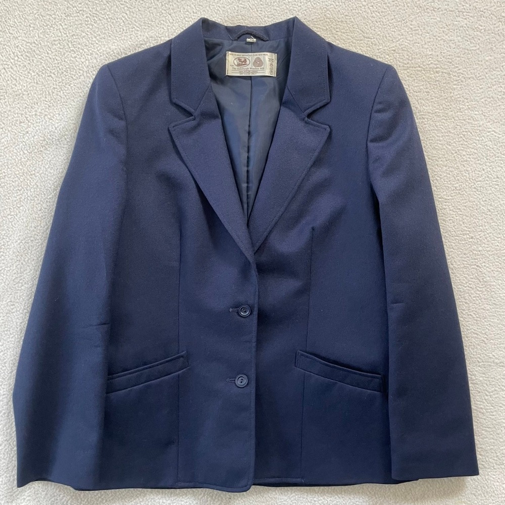 Edinburgh Woollen Mill Womens 12 Blazer Navy Wool Vintage Made‎ in Britain 80s